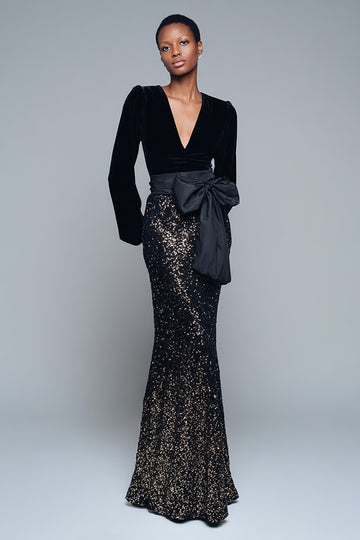 Błyszcząca Czarny Aksamitna Długa Syrenka Sukienka Na Studniówkę z Cekinowe